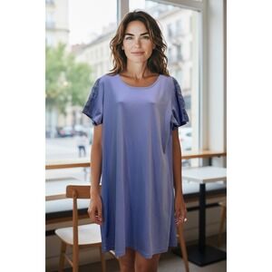 Appleseed's Petites Purple Dress PXL Lace Sleeve Short Sleeve Casual